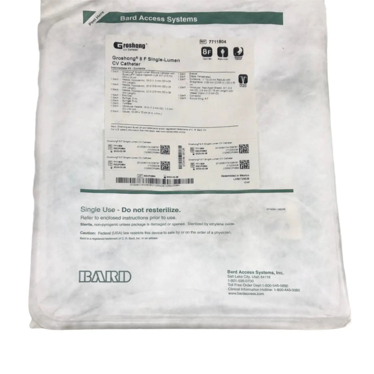 Bard 7711804 Groshong 8 F SingleLemon CV Catheter Kit KeeboMed CEM