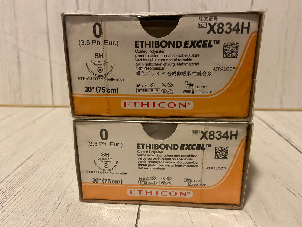 Ethicon - 0 Ethibond Excel Coated Polyester, Green Braided Non-Absorbable Suture - X834H