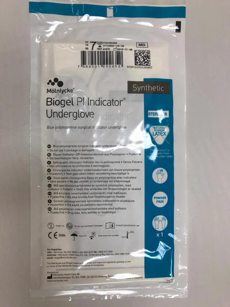 
                  
                    Molnlycke 41670 Biogen PI Indicator Surgical Underglove Size 7 | KeeboMed
                  
                