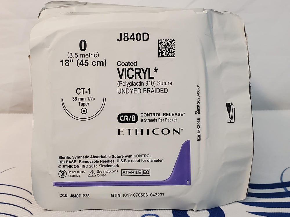 Ethicon VICRYL Size 0 Undyed Braided Polyglactin 910 Suture J840H Sold Individually