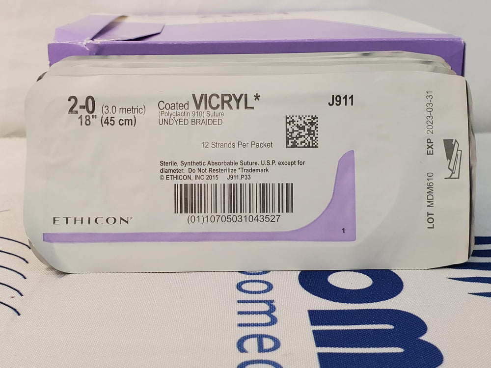 Ethicon Coated VICRYL Size 2 Undyed Braided Polyglactin 910 Suture J911T Sold Individually