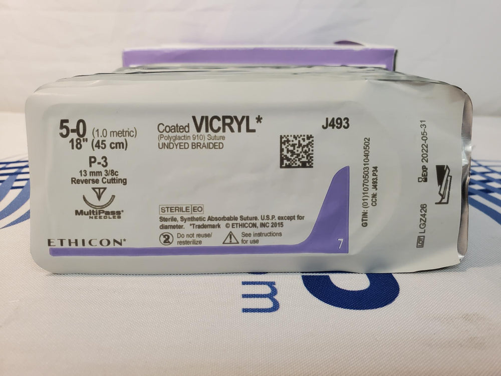 Ethicon Coated VICRYL Size 5 Undyed Braided Polyglactin 910 Suture J493H Sold Individually