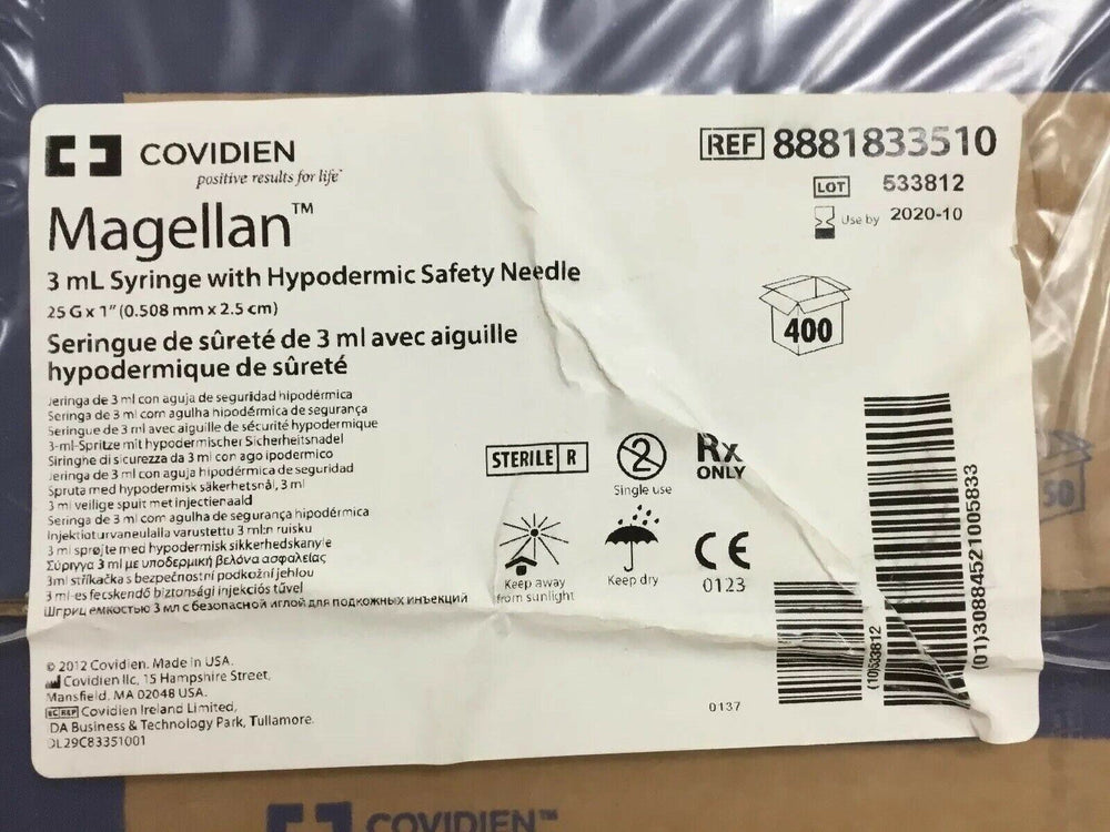 
                  
                    Covidien Magellan 3mL Syringe with Hypodermic Safety Needle 8881833510 (182KMD)
                  
                