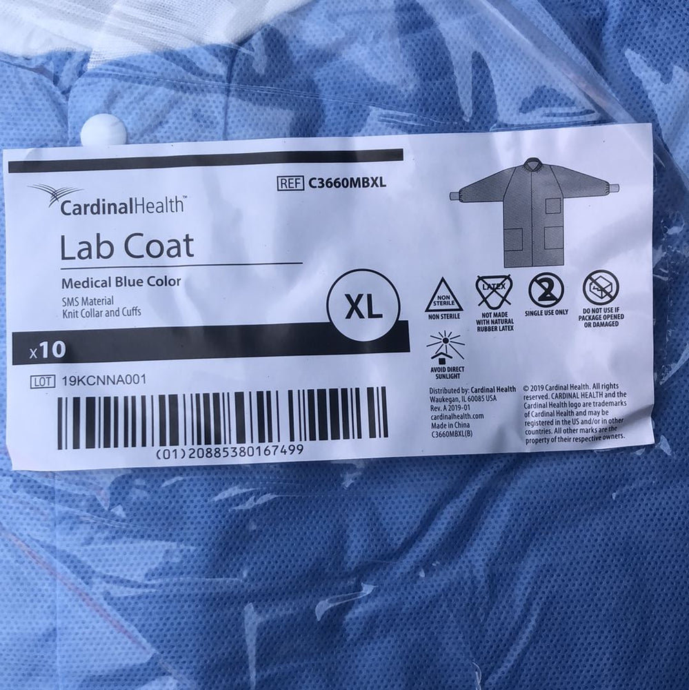 
                  
                    Cardinal Health C3660MBXL Lab Coat Blue XL Pack of 10 | CEM-70
                  
                