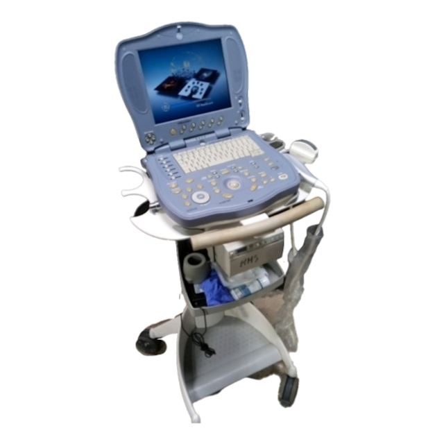 GE LOGIQ BOOK XP PORTABLE ULTRASOUND MACHINE WITH 1 PROBE 2009 cart and printer
