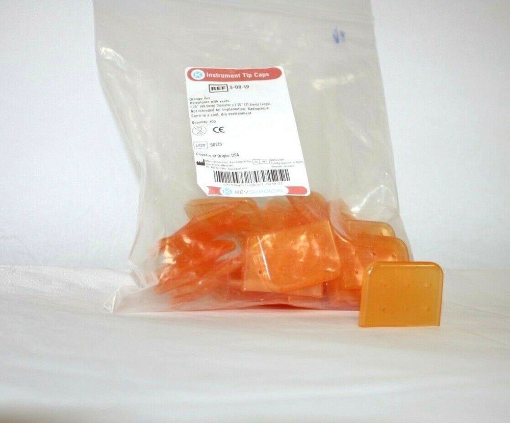 
                  
                    Instrument Tip Caps, Orange Tint Osteotome w/Vents Qty 36 1.75" X 1.25" (176GS)
                  
                