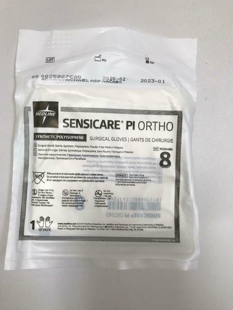
                  
                    Medline Sensicare PI Ortho Surgical Gloves MSG9480 8 - 50 Count in Box  | CEJ-6
                  
                