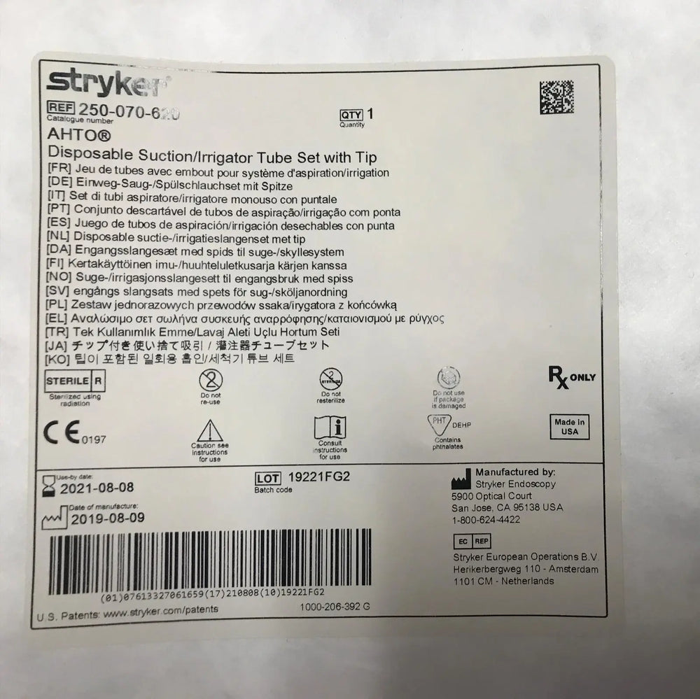 
                  
                    Stryker 250-070-620 Disposable Suction/Irrigator Tube Set With Tip | KeeboMed
                  
                