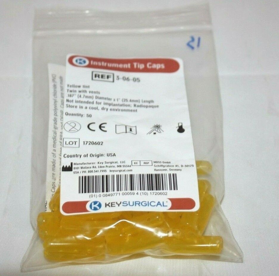 
                  
                    Instrument Tip caps yellow tint twin with vents, Qty 15, .187" x 1" (165GS)
                  
                