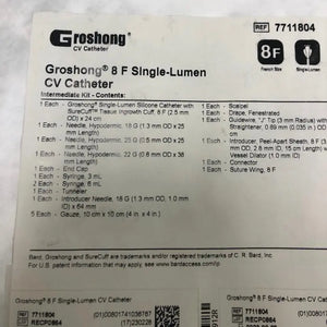 
                  
                    Bard 7711804 Groshong 8 F Single-Lemon CV Catheter Kit
                  
                