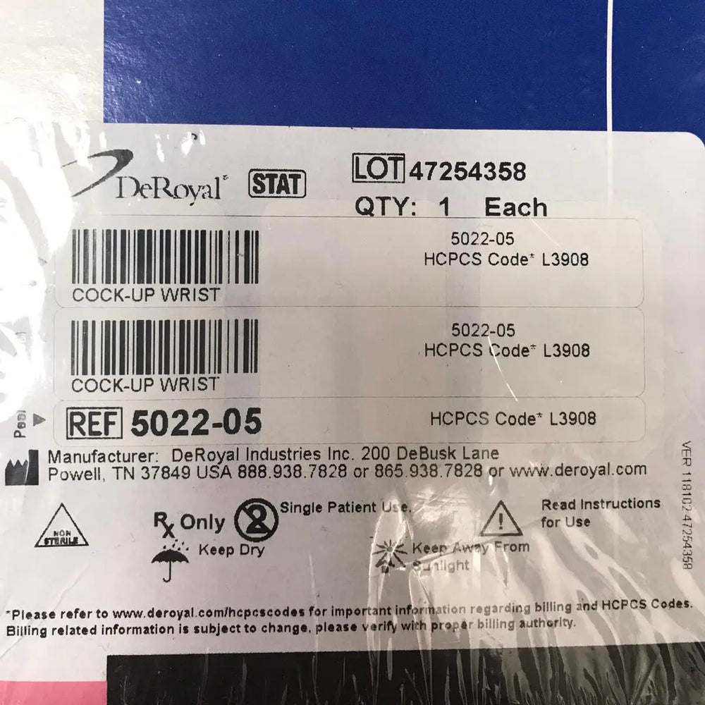 
                  
                    DeRoyal X-Small Left Cock-Up Wrist Adjustable Splint 5022-05
                  
                