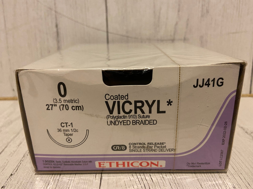 Ethicon 0 VICRYL Undyed Braided Polyglactin 910 Suture JJ41G