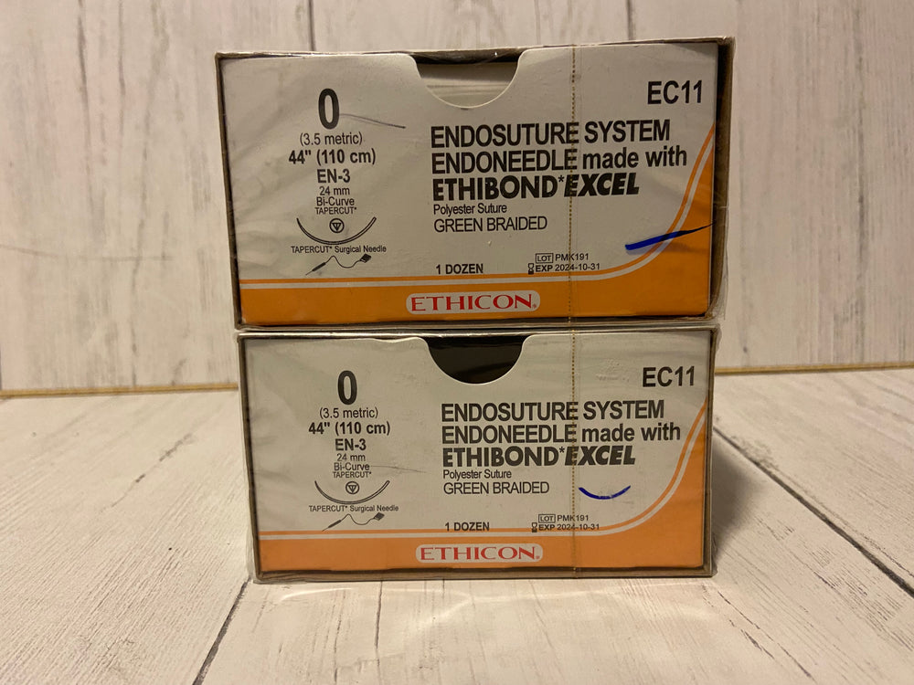 Ethicon - 0 Endosuture System, Endoneedle made with Ethibond Excel Polyester Suture, Green Braided - EC11