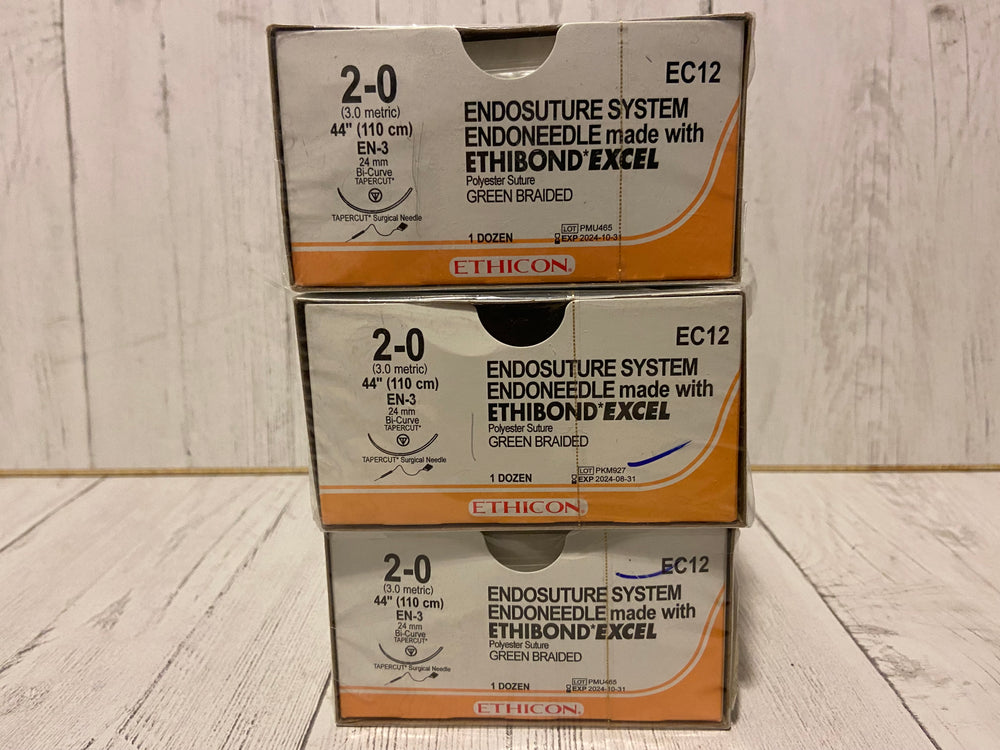 Ethicon - 2-0 Endosuture System, Endoneedle made with Ethibond Excel Polyester Suture, Green Braided - EC12