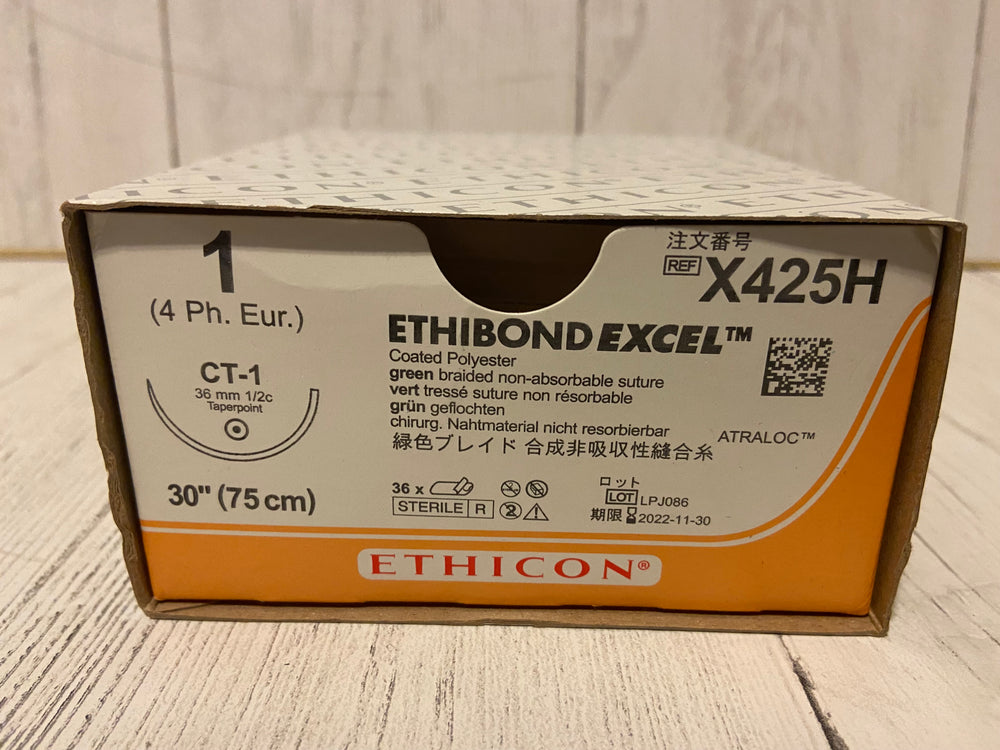Ethicon - 1 Ethibond Excel Coated Polyester, Green Braided Non-Absorbable Suture - X425H - SOLD INDIVIDUALLY