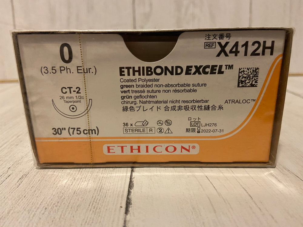 Ethicon - 0 Ethibond Excel Coated Polyester, Green Braided Non-Absorbable Suture - X412H