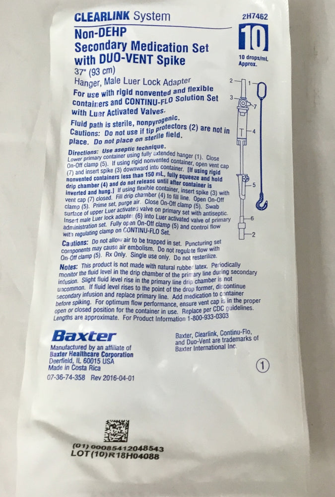 Baxter Clearlink System Non-DEHP Secondary Medication Set With DUO-Vent Spike