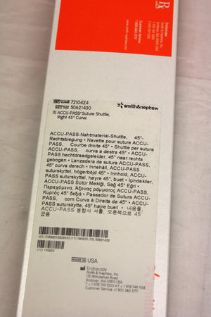
                  
                    Smith & Nephew Accu-Pass Suture Shuttle, Right 45˚Curve
                  
                