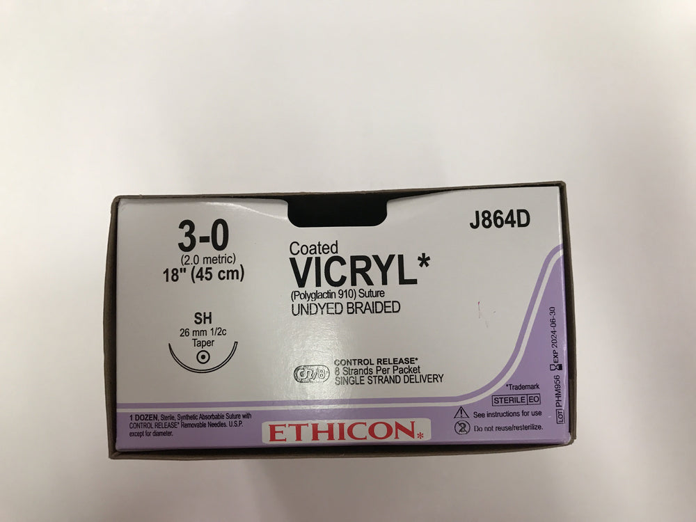 
                  
                    Copy of Ethicon Coated Vicryl (Undyed Braided) Sutures 3/0
                  
                