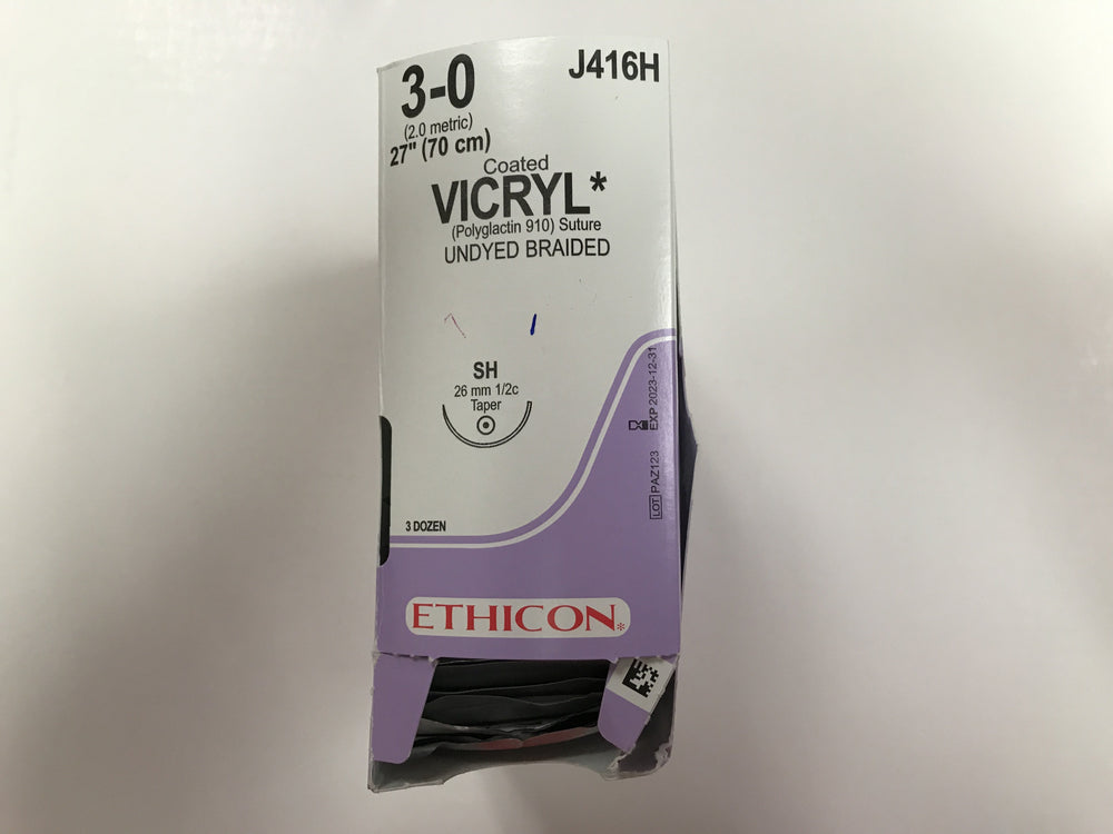 
                  
                    Copy of Ethicon Coated Vicryl (Undyed Braided) Sutures 3/0
                  
                