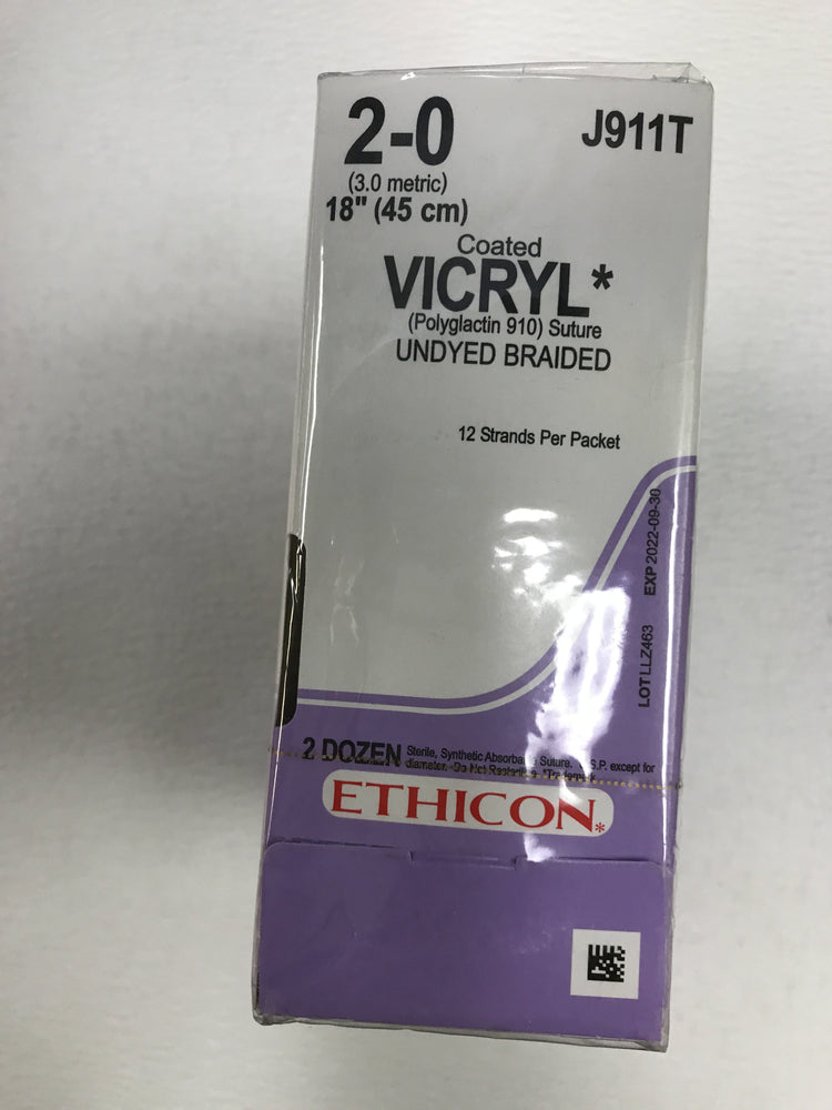 
                  
                    Copy of Ethicon Coated Vicryl (Undyed Braided) Sutures 3/0
                  
                