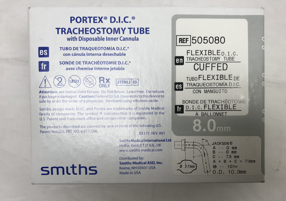 PORTEX D.I.C. Tracheostomy Tubes (8.0mm)