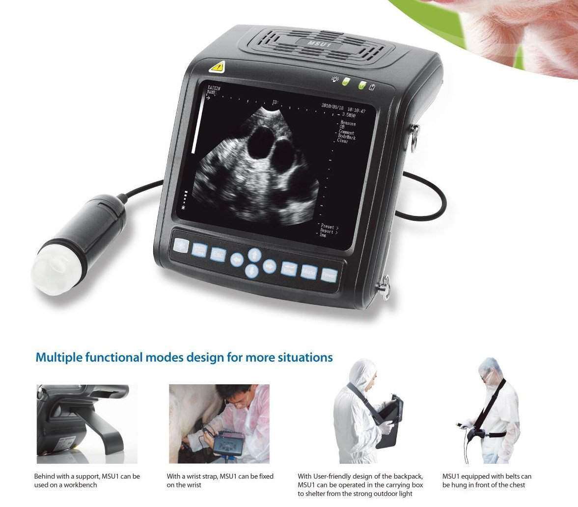 Wrist-type mechanical probe veterinary ultrasound scanner