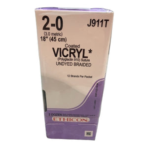 
                  
                    Ethicon 2-0 Coated Vicryl J911T Suture  Exp: 09/30/2022 Ref: J911T Undyed Braided Polyglactin 910 2 Dozen | KeeboMed
                  
                