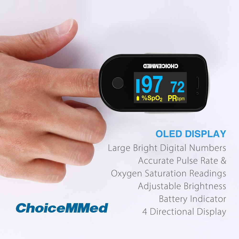 
                  
                    CHOICEMMED Black Dual Color OLED Finger Pulse Oximeter - Blood Oxygen Saturation
                  
                