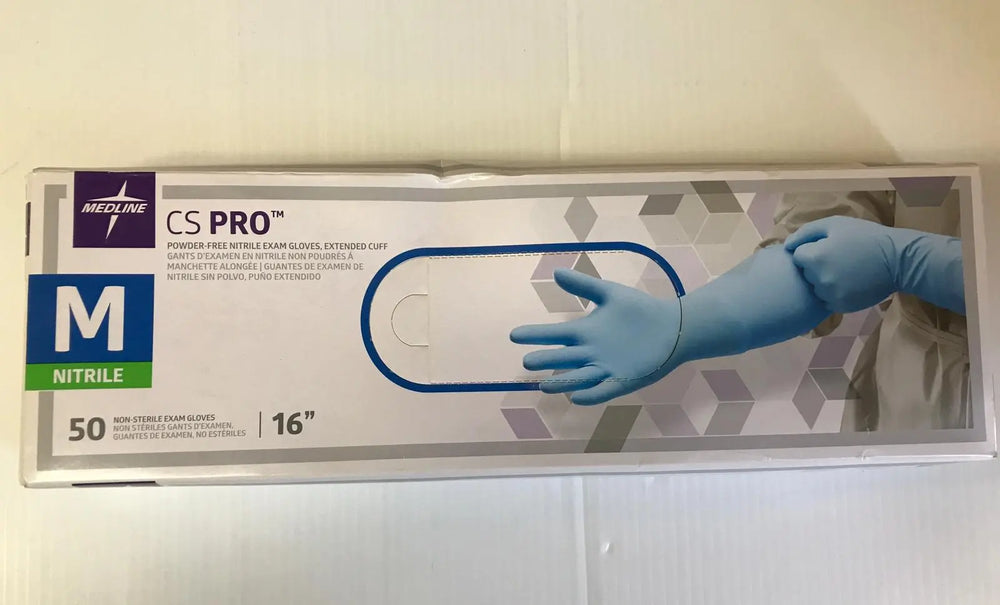 Medline CS16M CS Pro Nitrile Exam Gloves Extended Cuff 16" Medium | KeeboMed