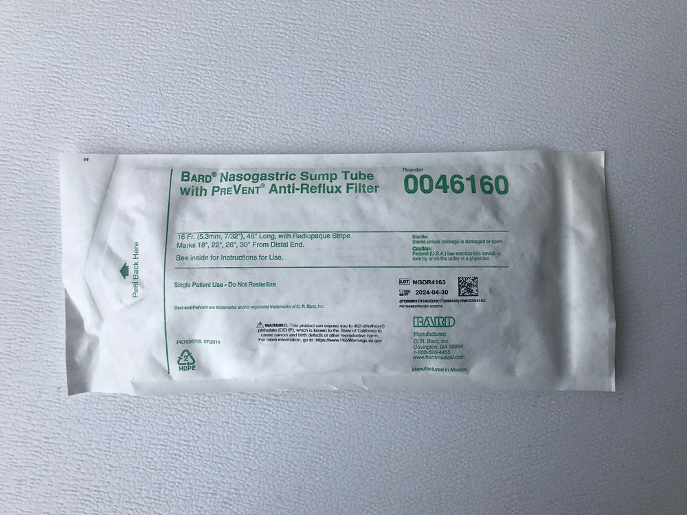 Bard 0046160 Nasogastric Sump Tube With PreVent Anti-Reflux Filter 16 Fr. 48" | KeeboMed