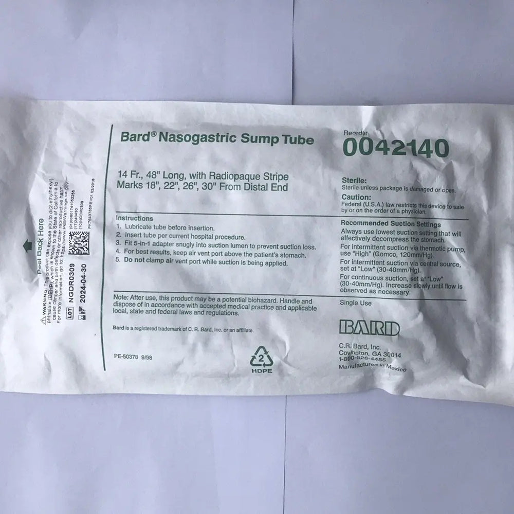 Bard 0042140 Nasogastric Sump Tube 14 Fr. 48