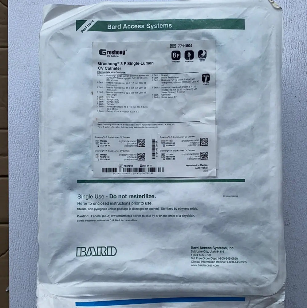 Bard 7711804 Groshong 8 F Single Lumen CV Catheter, Sterile Single Use | KeeboMed Medical Disposable 