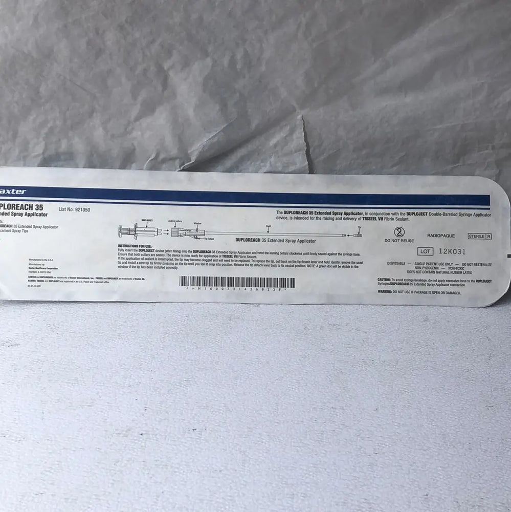 
                  
                    Baxter Duploreach 35 Extended Spray Applicator with Replacement Spray Tips, Rx Only, Sterile, Single Use | KeeboMed Medical Products
                  
                