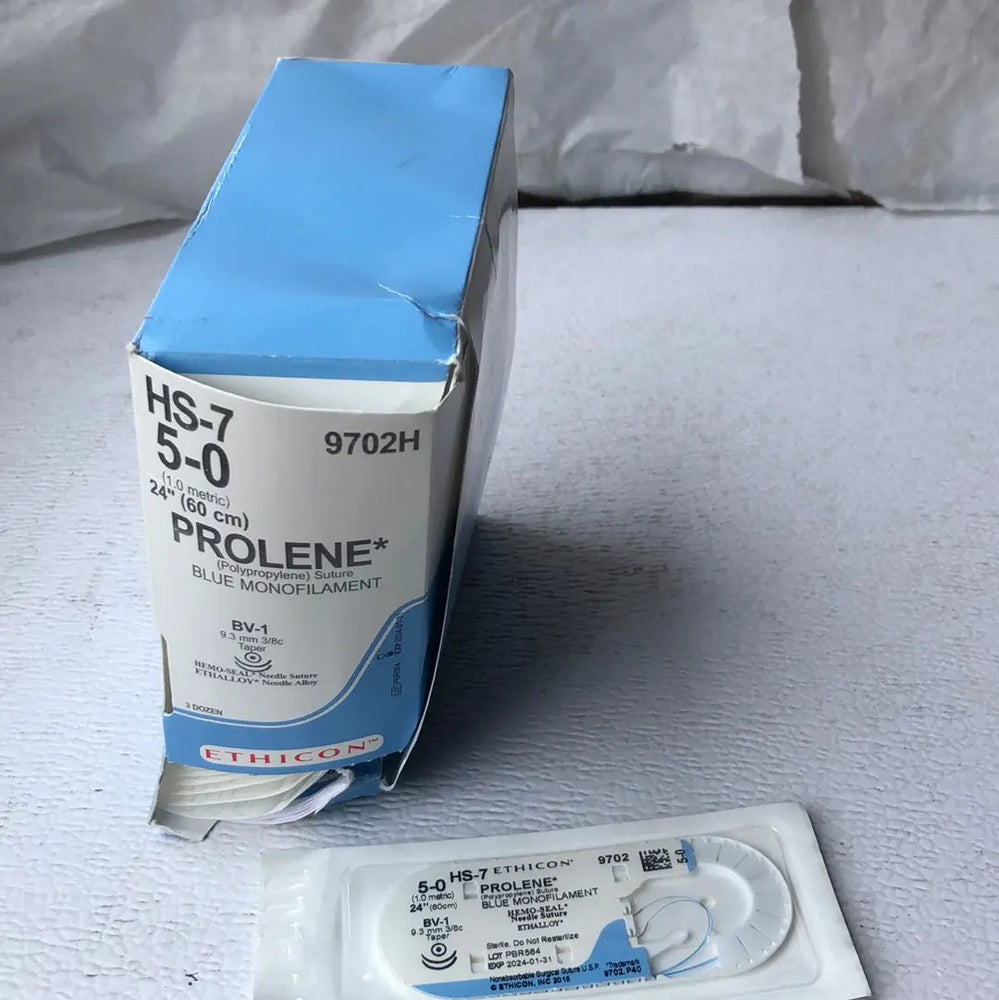 
                  
                    Ethicon 9702 5-0 24" Prolene Blue Monofilament Polypropylene Suture, BV-1 9.3mm 3/8c | KeeboMed Medical Disposables
                  
                