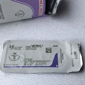 
                  
                    Ethicon J416 3-0 27” Coated Vicryl Undyed Braided, 26mm 1/2c Taper, Sterile Synthetic Absorbable Suture | KeeboMed Medical Disposables
                  
                