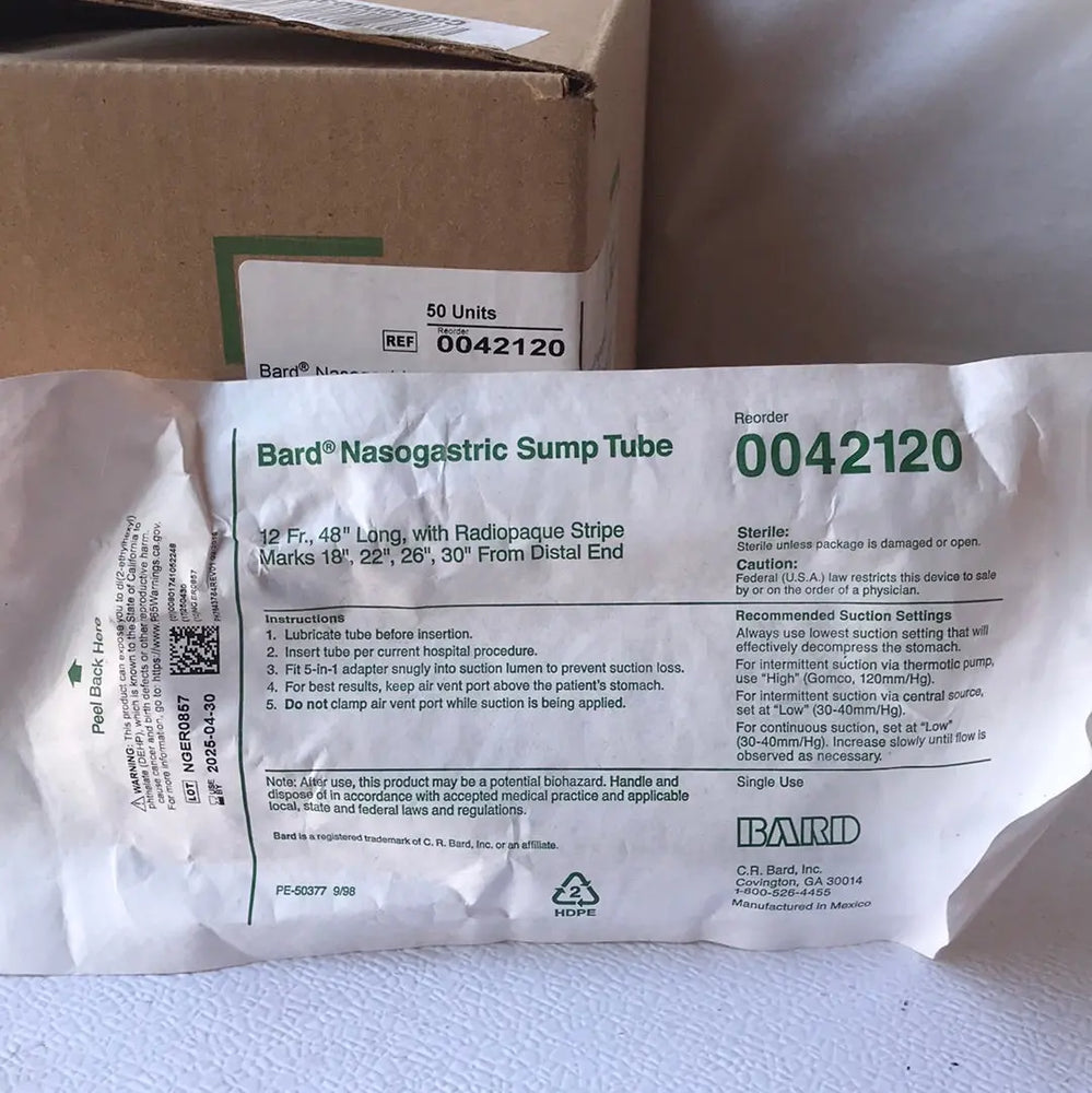 
                  
                    Bard Nasogastric Sump Tube 0042120 12 Fr, 48" | KeeboMed Medical Supplies
                  
                