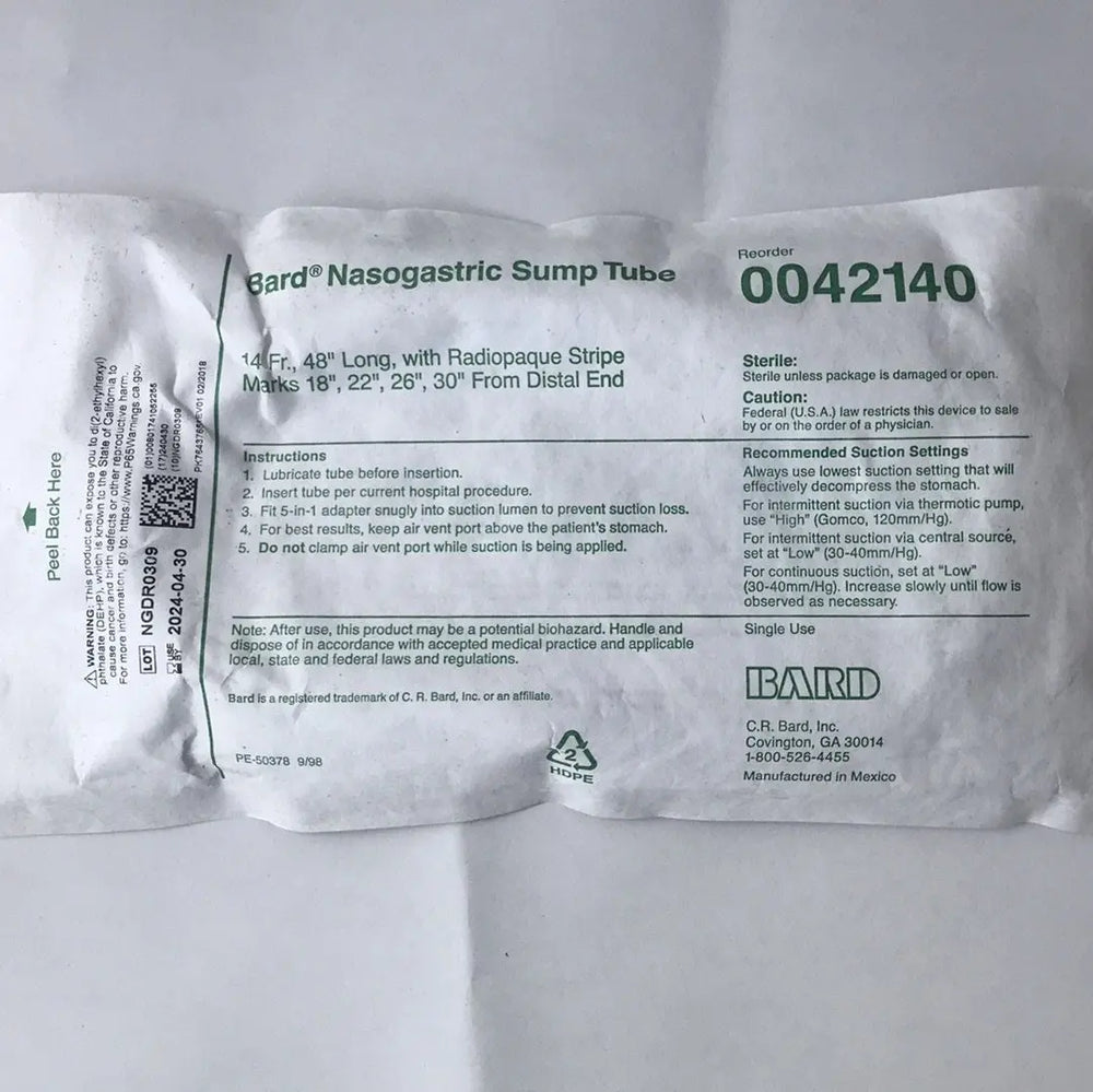 Bard Nasogastric Sump Tube 0042140 14 Fr, 48