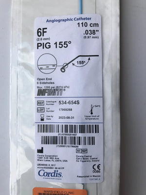 
                  
                    Cordis 534-654S Angiographic Catheter 6F PIG 155º 110cm .038" | KeeboMed
                  
                