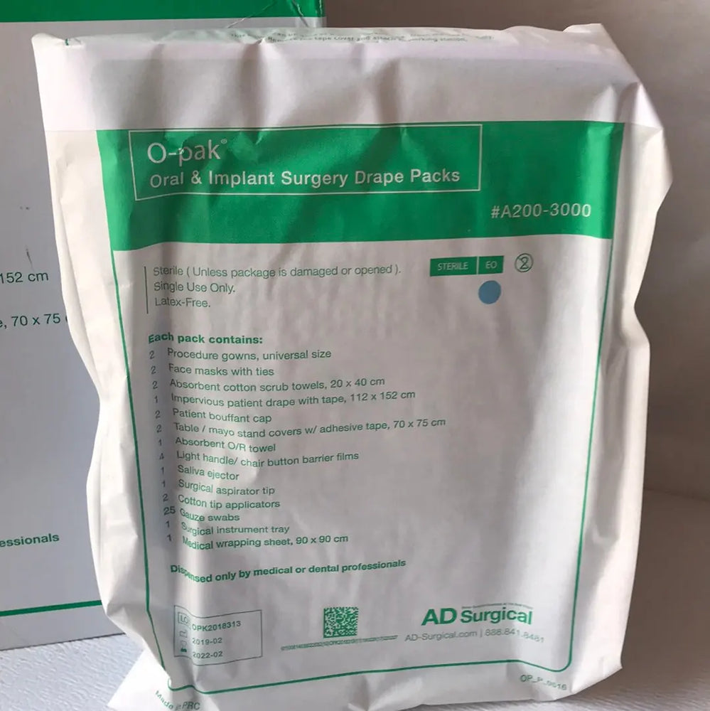 
                  
                    AD Surgical #A200-3000 O-Pak® Sterile Oral Surgery Drape Packs, Box of 6 | KeeboMed Medical Dental Supplies 
                  
                