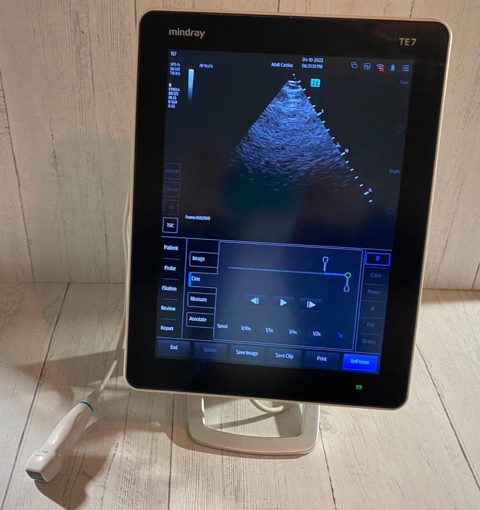 Touch screen Ultrasound Mindray TE 7 with cardiac phased array probe SP5-1s 2019